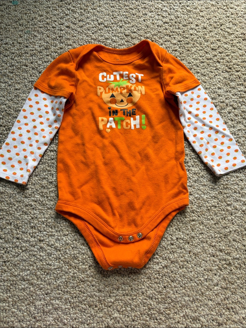 Orange Long-Sleeve Baby Bodysuit with Pumpkin Graphic
